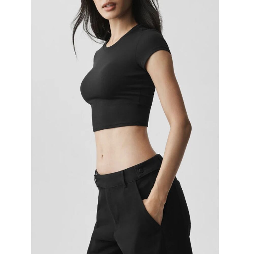 Alo Yoga Black Alosoft Crop Finesse Short Sleeve Tee Size S - Picture 8 of 8